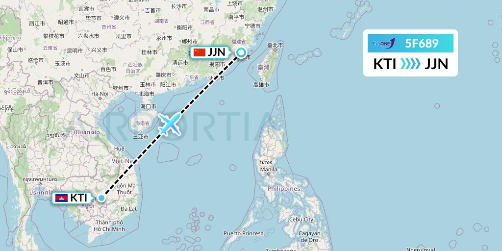 5F689 Fly One Flight Map: Kratie to Jinjiang