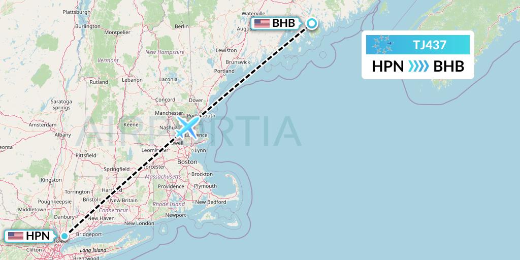 TJ437 Tradewind Aviation Flight Map: White Plains to Bar Harbor