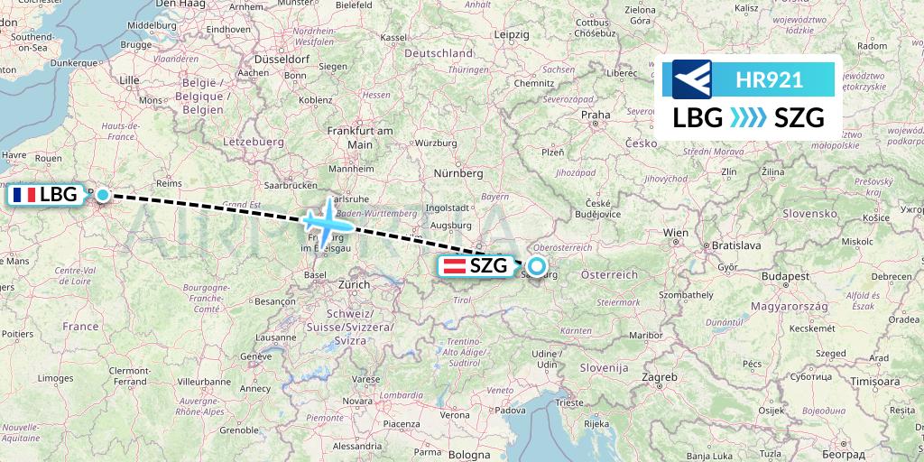 HR921 Hahn Air Flight Map: Paris to Salzburg