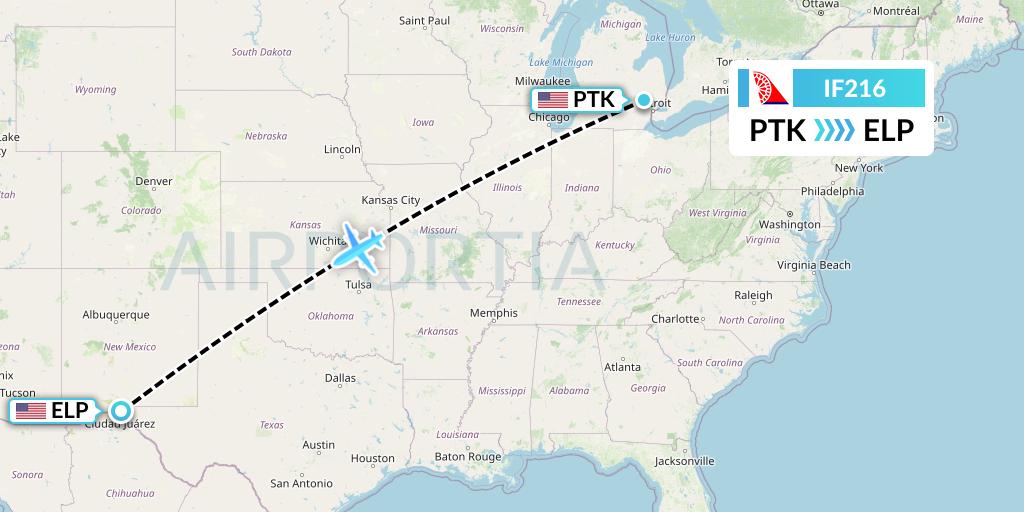 IF216 Fly Baghdad Flight Map: Oakland County to El Paso