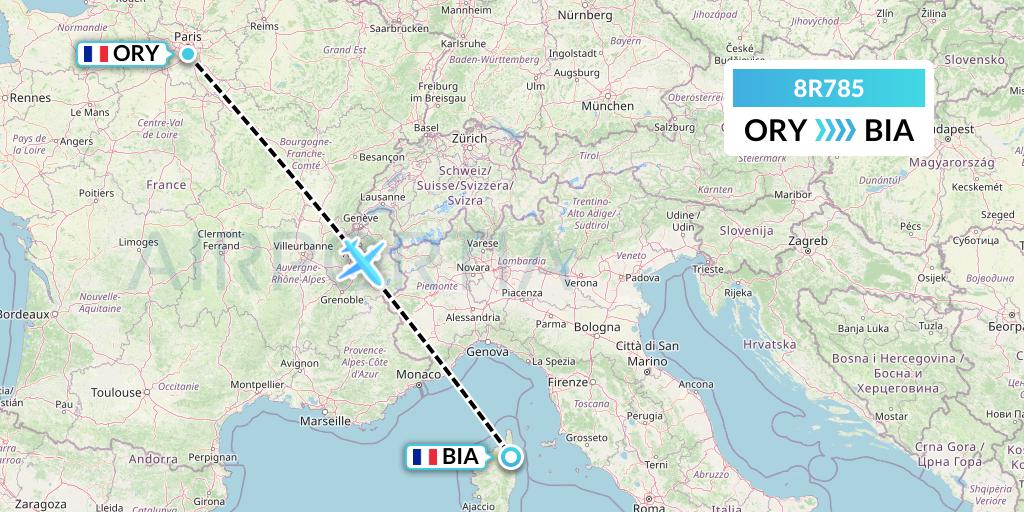 8R785 Amelia Flight Map: Paris to Bastia
