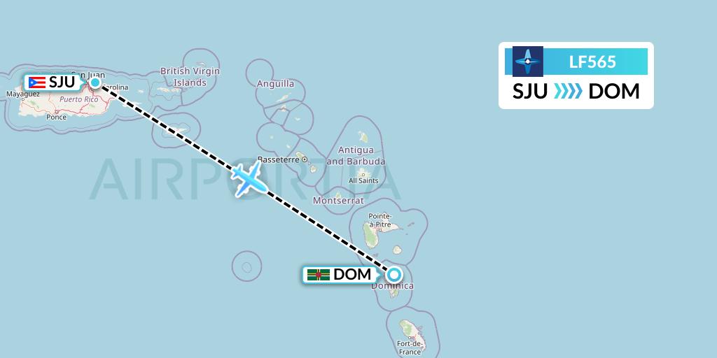 LF565 Corporate Flight Management Flight Map: San Juan to Dominica
