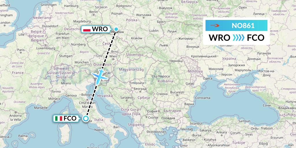 NO861 Neos Flight Map: Wroclaw to Rome