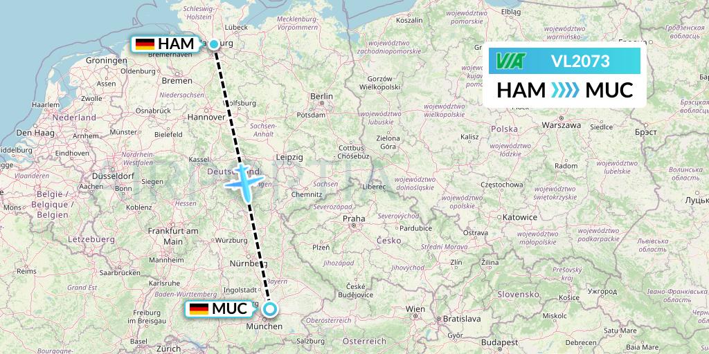 VL2073 Air Via Flight Map: Hamburg to Munich