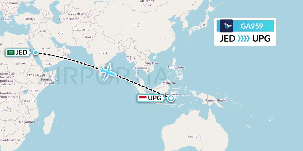 GA959 Garuda Indonesia Flight Map: Jeddah to Makassar