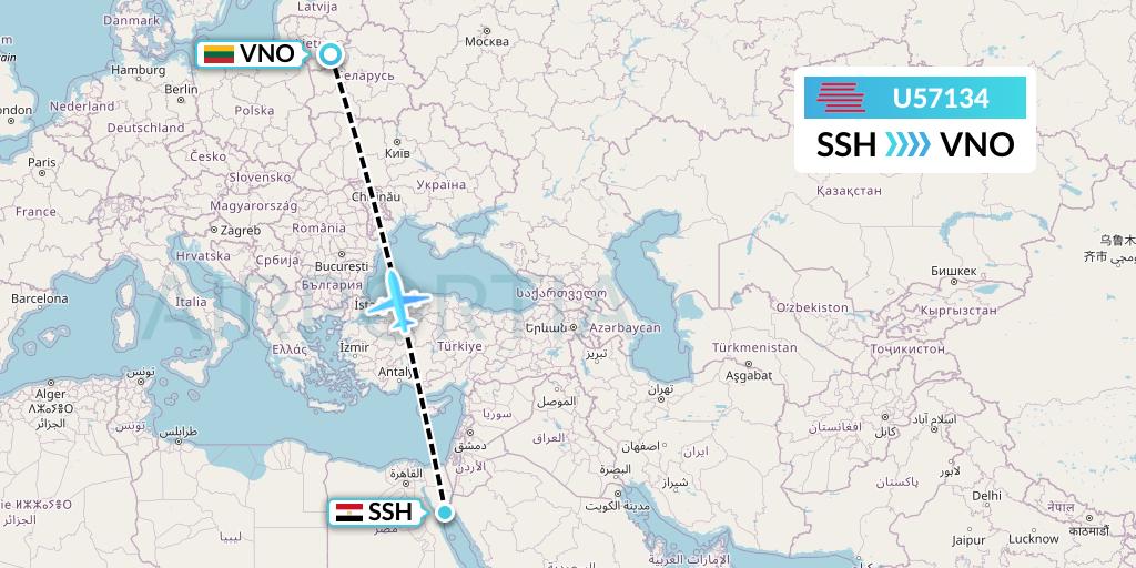 U57134 Karinou Airlines Flight Map: Sharm el-Sheikh to Vilnius