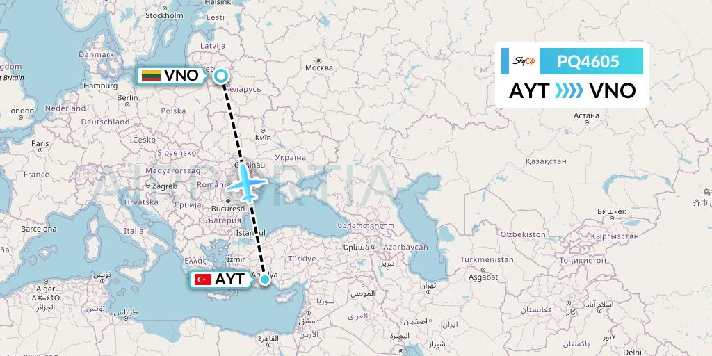 PQ4605 SkyUp Airlines Flight Map: Antalya to Vilnius