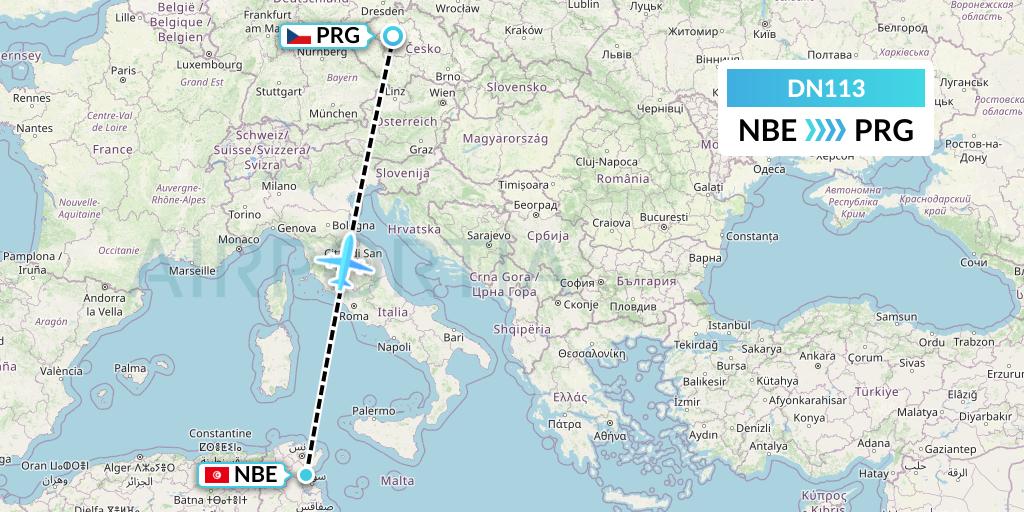 DN113 Aerodespachos de El Salvador Flight Map: Enfidha to Prague