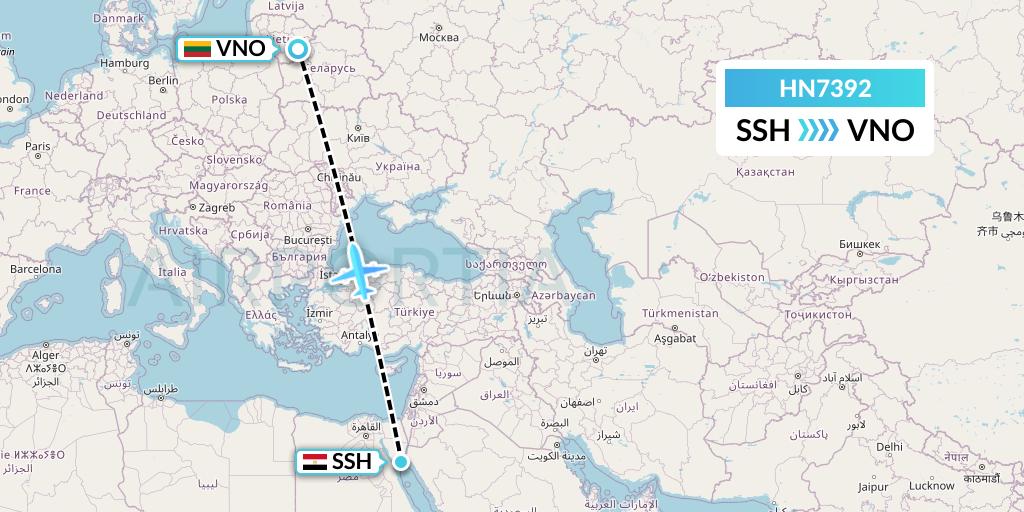 HN7392 Uab Heston Airlines Jsc Heston Airl Flight Map: Sharm el-Sheikh to Vilnius