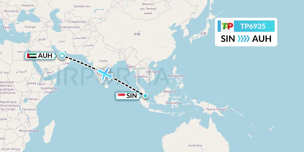 TP6935 TAP Portugal Flight Map: Singapore to Abu Dhabi