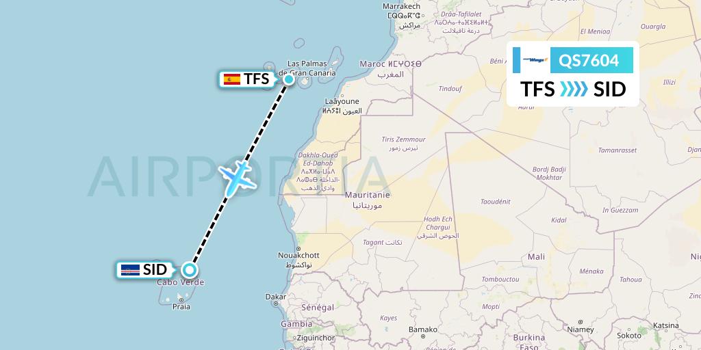 QS7604 Smartwings Flight Map: Tenerife to Espargos