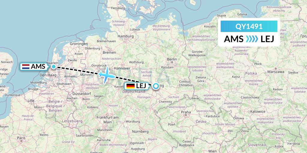 QY1491 European Air Transport Flight Map: Amsterdam to Leipzig