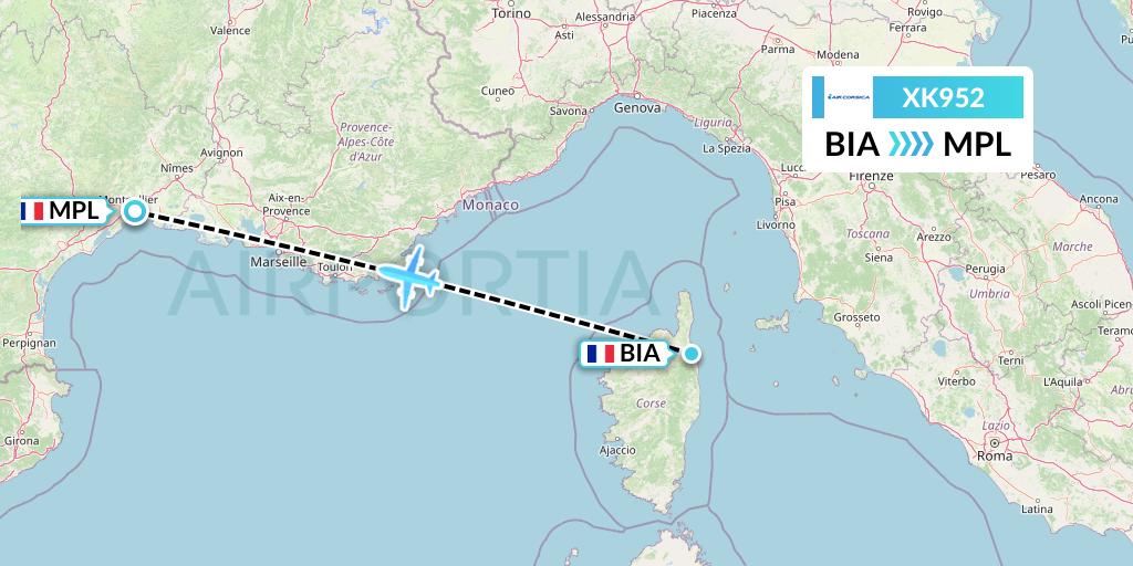 XK952 Air Corsica Flight Map: Bastia to Montpellier