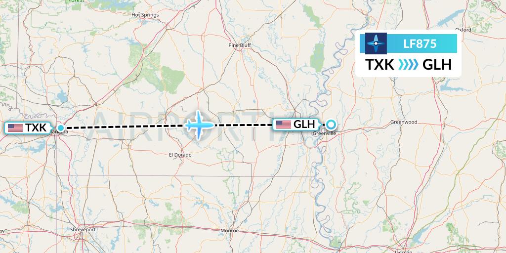 LF875 Corporate Flight Management Flight Map: Texarkana to Greenville