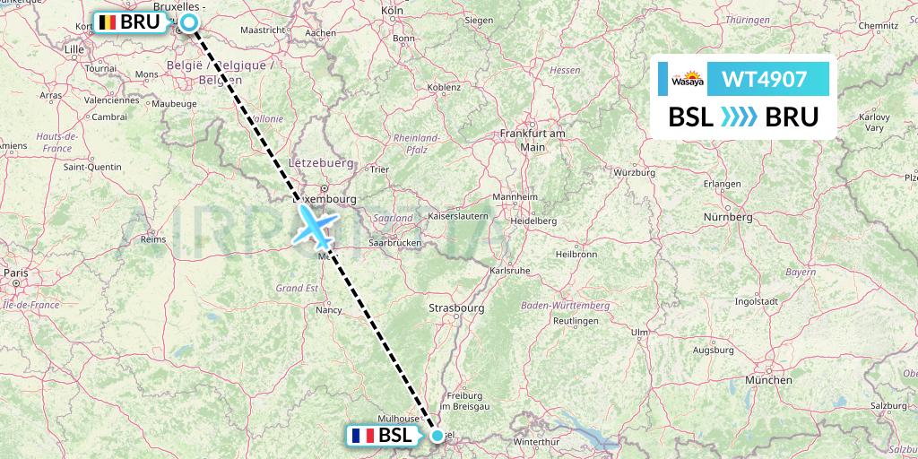 WT4907 Swiftair Flight Map: Basel to Brussels