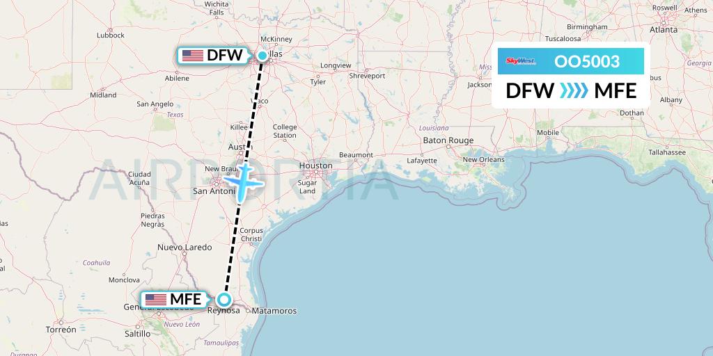 OO5003 SkyWest Airlines Flight Map: Dallas to McAllen