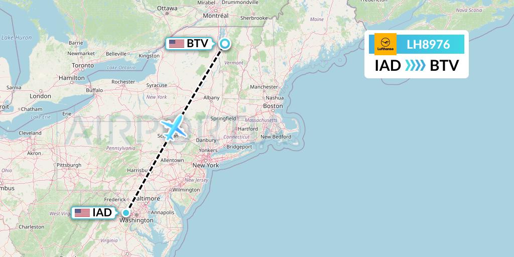 LH8976 Lufthansa Flight Map: Washington to Burlington