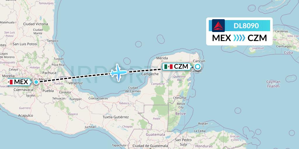 DL8090 Delta Air Lines Flight Map: Mexico City to Cozumel