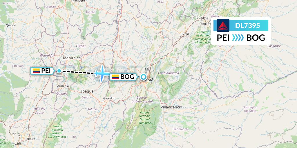 DL7395 Delta Air Lines Flight Map: Pereira to Bogota