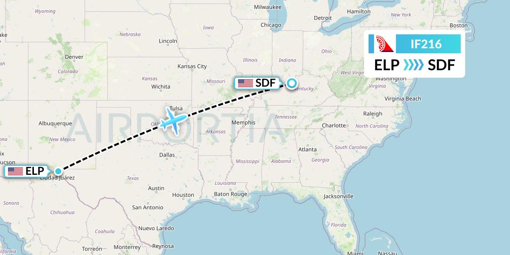 IF216 Fly Baghdad Flight Map: El Paso to Louisville