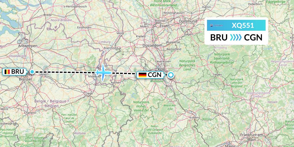 XQ551 SunExpress Flight Map: Brussels to Cologne
