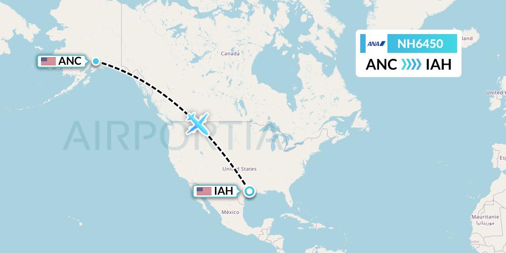 NH6450 All Nippon Airways Flight Map: Anchorage to Houston