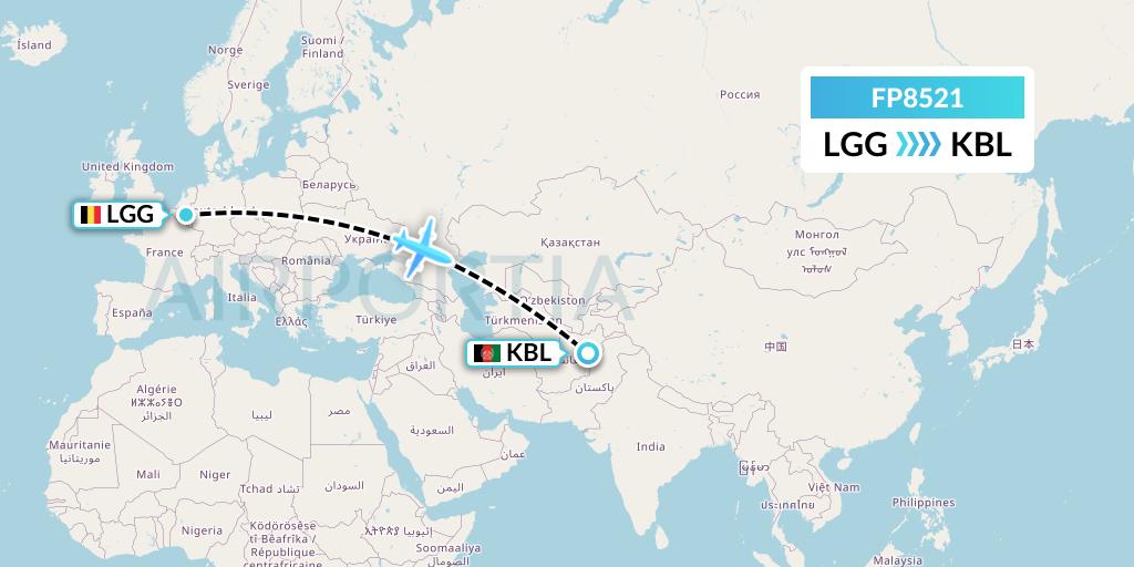 FP8521 FlyPelican Flight Map: Liege to Kabul