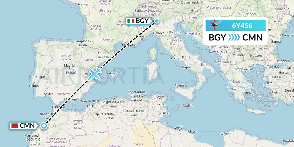 6Y456 SmartLynx Flight Map: Milan to Casablanca