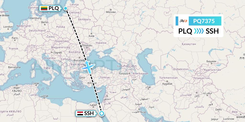 PQ7375 SkyUp Airlines Flight Map: Palanga to Sharm el-Sheikh