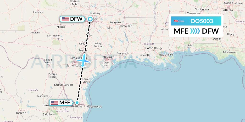 OO5003 SkyWest Airlines Flight Map: McAllen to Dallas