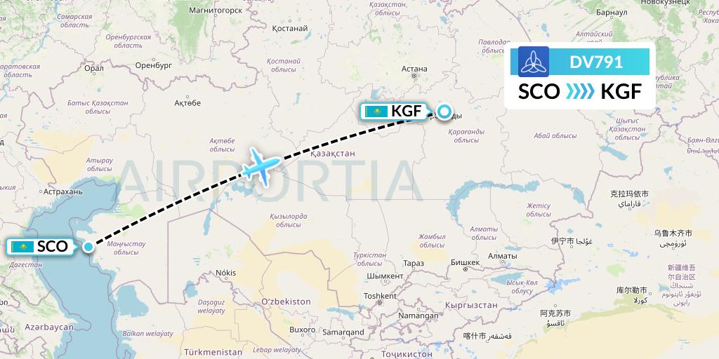 DV791 SCAT Flight Map: Aktau to Karaganda
