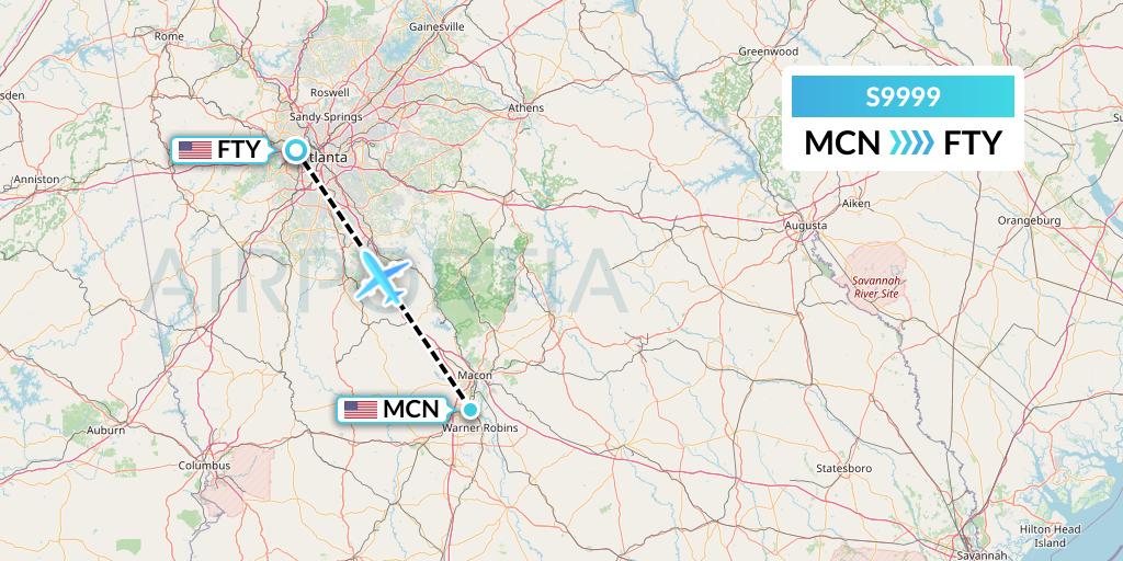S9999 Flybig Flight Map: Macon to Atlanta