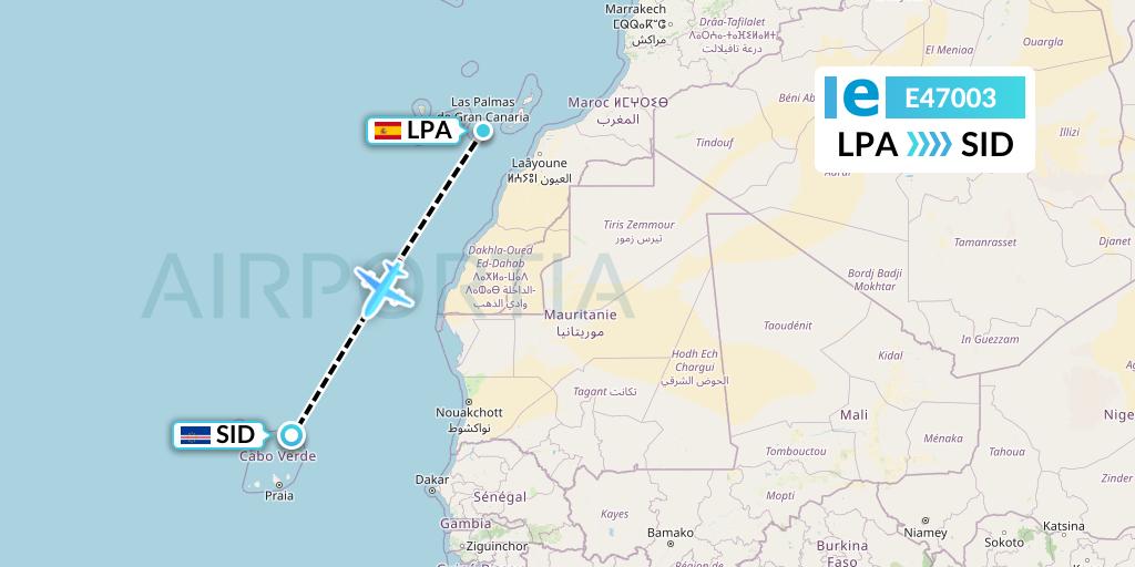 E47003 Estelar Latinoamerica C.A. Flight Map: Las Palmas to Espargos