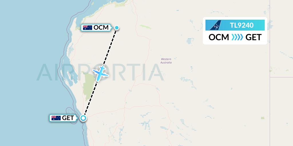 TL9240 Airnorth Flight Map: Boolgeeda to Geraldton