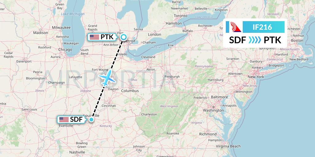IF216 Fly Baghdad Flight Map: Louisville to Oakland County