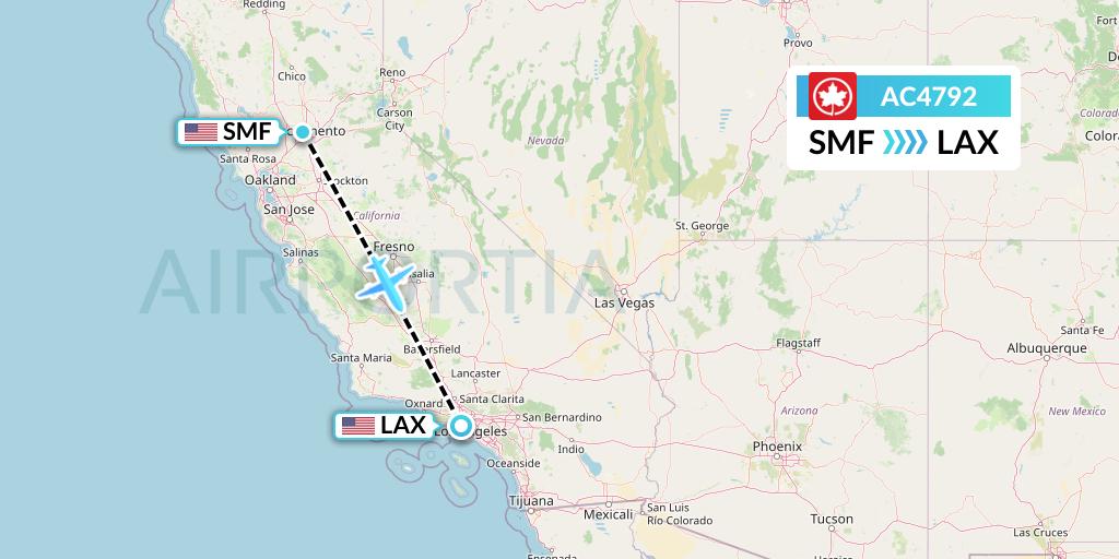 AC4792 Air Canada Flight Map: Sacramento to Los Angeles