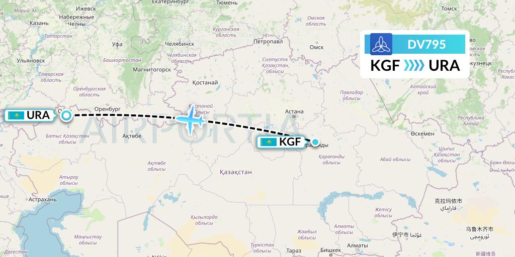 DV795 SCAT Flight Map: Karaganda to Oral