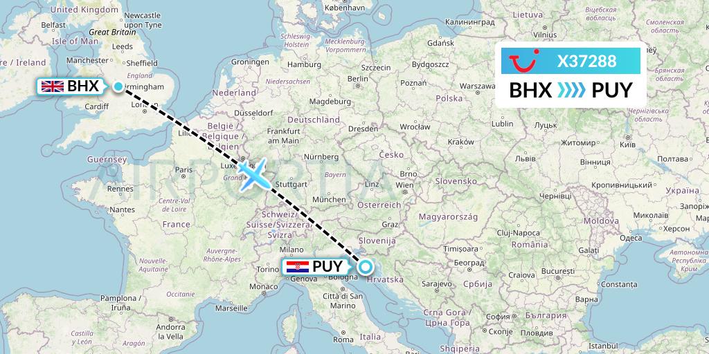 X37288 TUI fly Germany Flight Map: Birmingham to Pula