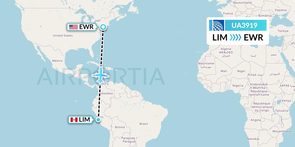 UA3919 United Airlines Flight Map: Lima to New York