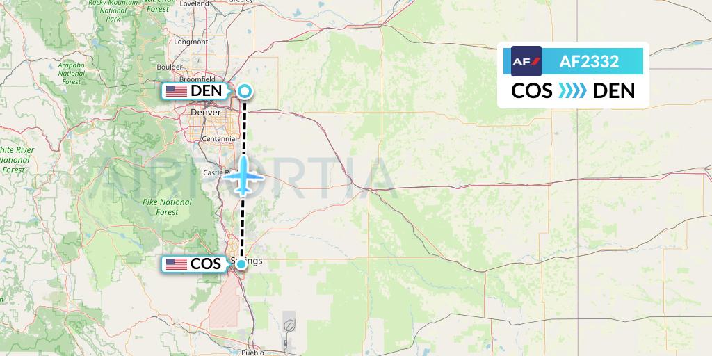 AF2332 Air France Flight Map: Colorado Springs to Denver