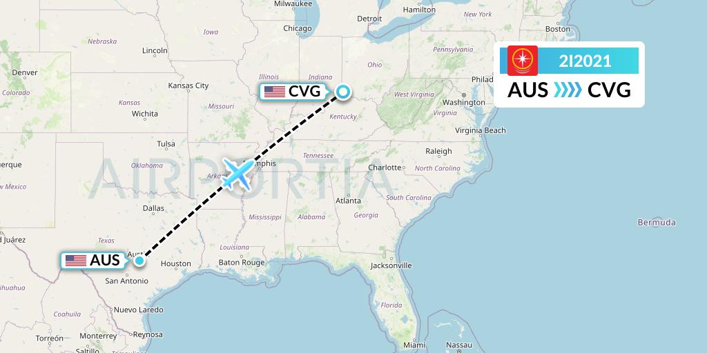 2I2021 Star Peru Flight Map: Austin to Cincinnati