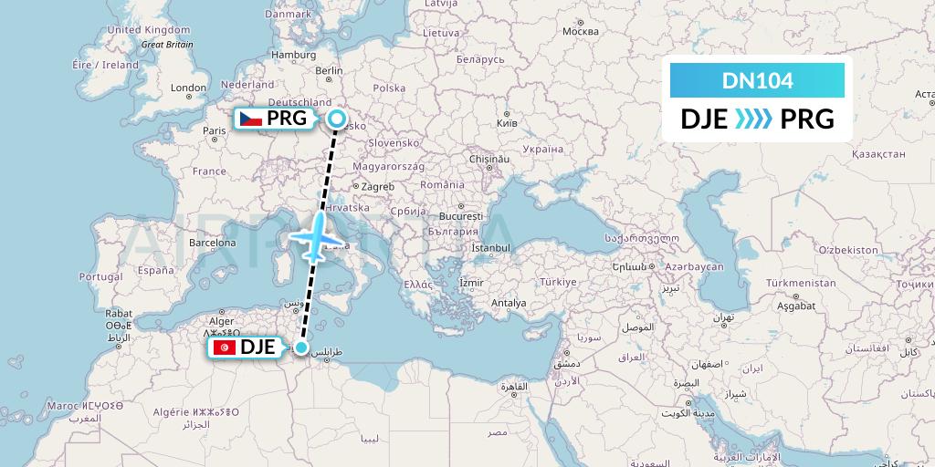 DN104 Aerodespachos de El Salvador Flight Map: Djerba to Prague