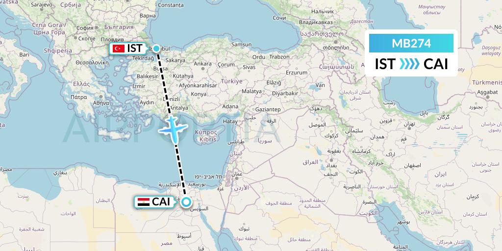 MB274 MNG Airlines Flight Map: Istanbul to Cairo