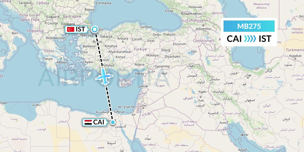 MB275 MNG Airlines Flight Map: Cairo to Istanbul
