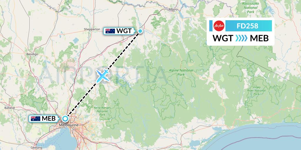 FD258 Thai AirAsia Flight Map: Wangaratta to Essendon