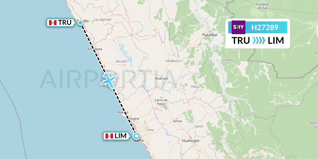 H27289 Sky Airline Flight Map: Trujillo to Lima