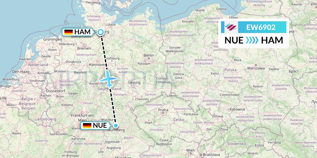EW6902 Eurowings Flight Map: Nurnberg to Hamburg