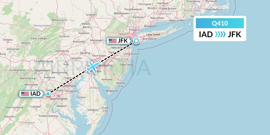Q410 Euroairlines Flight Map: Washington to New York