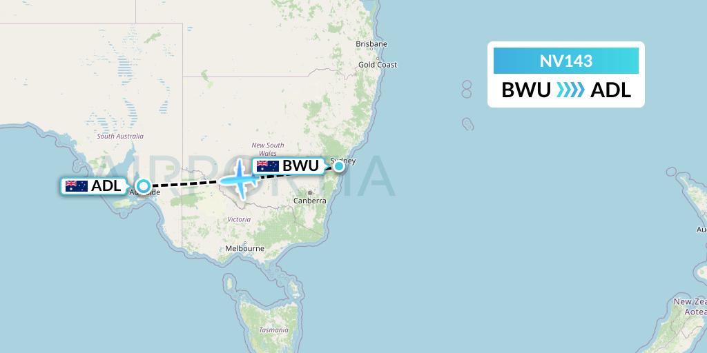 NV143 Naft Airlines Flight Map: Bankstown to Adelaide