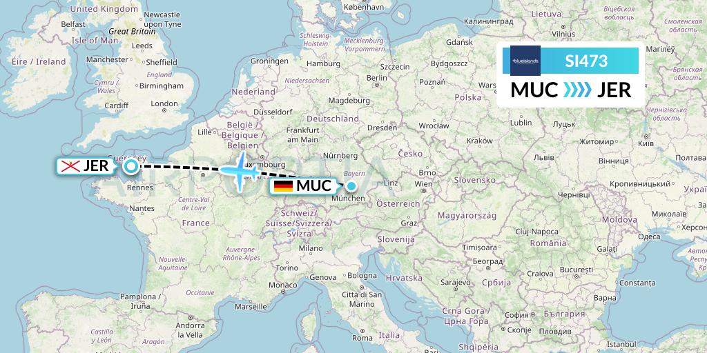 SI473 Blue Islands Flight Map: Munich to Jersey